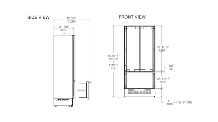 90cm réfrigérateur encastrable French Door, avec machine à glaçons et distributeur d'eau